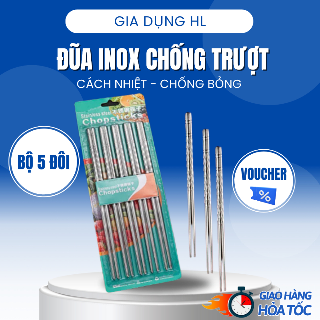 5 đôi đũa xoắn, Đũa Inox 304 Chống Trượt, chống bỏng, chống ẩm mốc, chống cong vênh dễ dàng vệ sinh