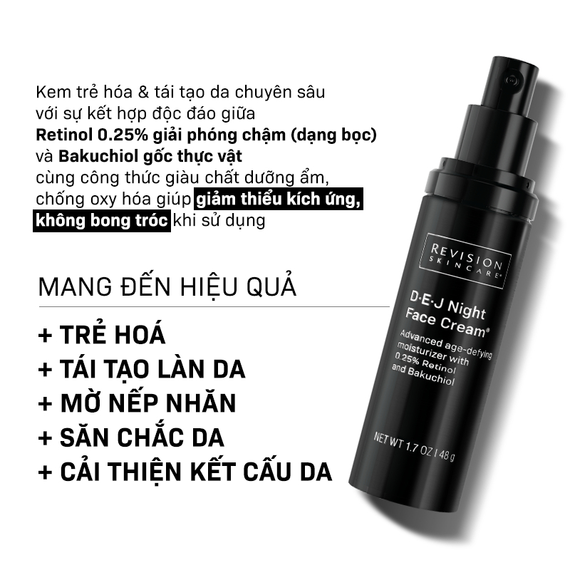 Kem Dưỡng Trẻ Hóa Màng Đáy Và Tái Tạo Da Ban Đêm Chứa 0.25% Retinol REVISION SKINCARE D·E·J Night Face Cream 48g