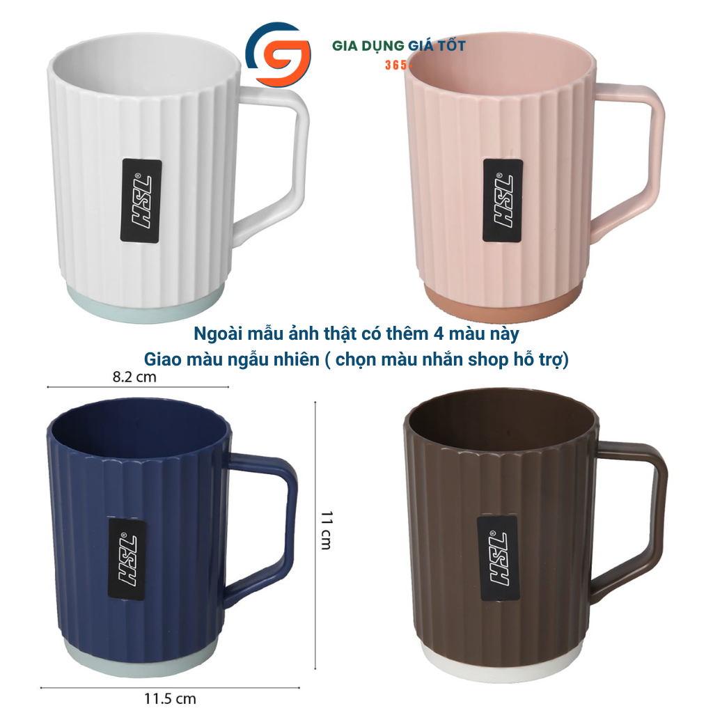 Cốc nhựa HSL 350ml có quai, ly uống nước cao vân sọc, dùng gia đình văn phòng tiện lợi