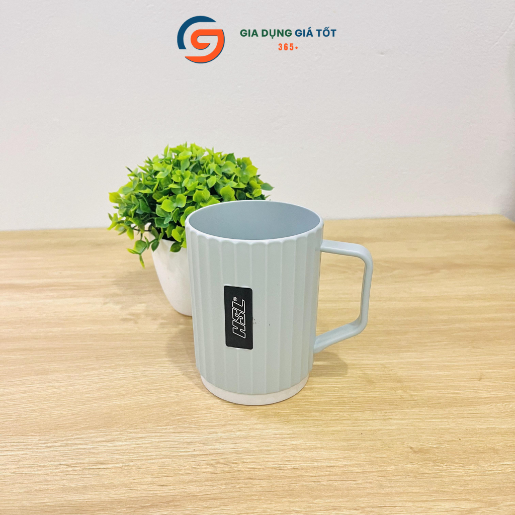 Cốc nhựa HSL 350ml có quai, ly uống nước cao vân sọc, dùng gia đình văn phòng tiện lợi