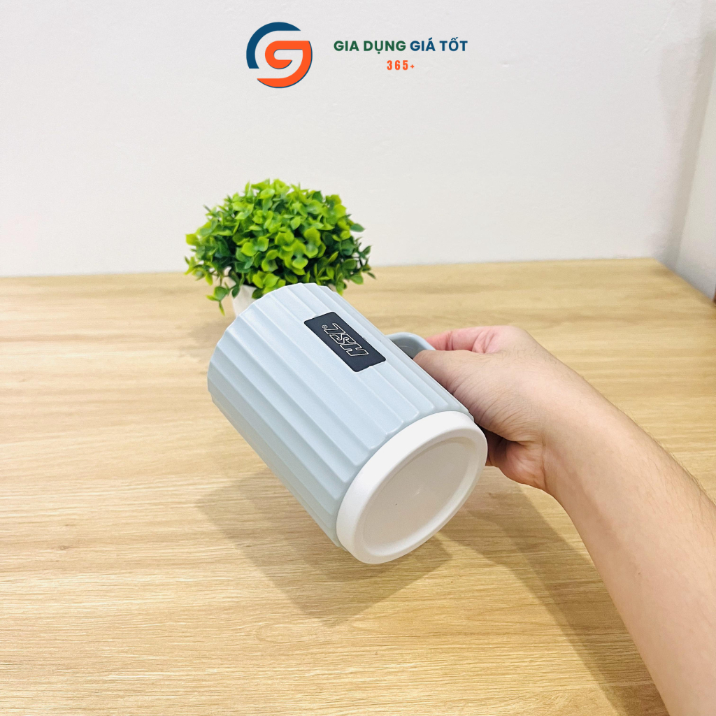 Cốc nhựa HSL 350ml có quai, ly uống nước cao vân sọc, dùng gia đình văn phòng tiện lợi