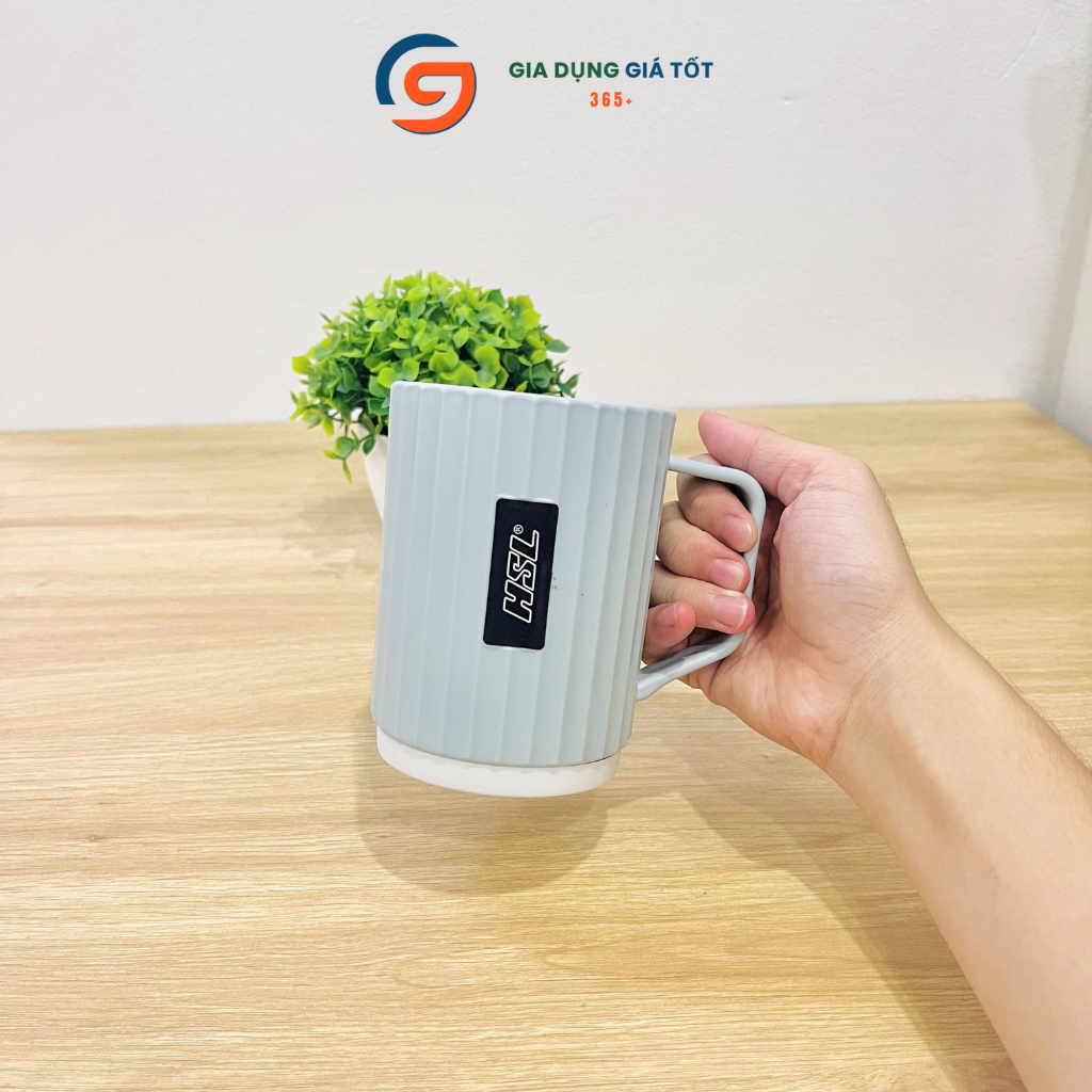 Cốc nhựa HSL 350ml có quai, ly uống nước cao vân sọc, dùng gia đình văn phòng tiện lợi