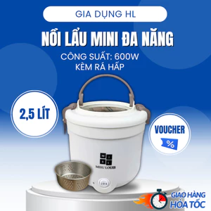 Nồi Lẩu Điện Mini Đa Năng Công Suất 600W Kèm Gía Hấp Dung Tích 2,5L Chống Dính, Dễ Dàng Vệ Sinh