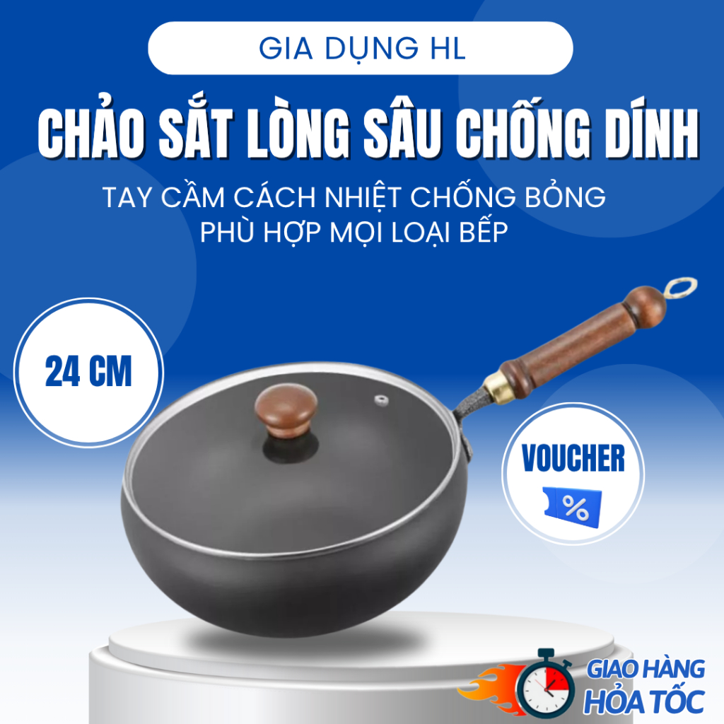 Chảo lòng sâu chống dính – Tay cầm cách nhiệt – Dùng cho mọi loại bếp – Chảo nấu ăn tiện lợi