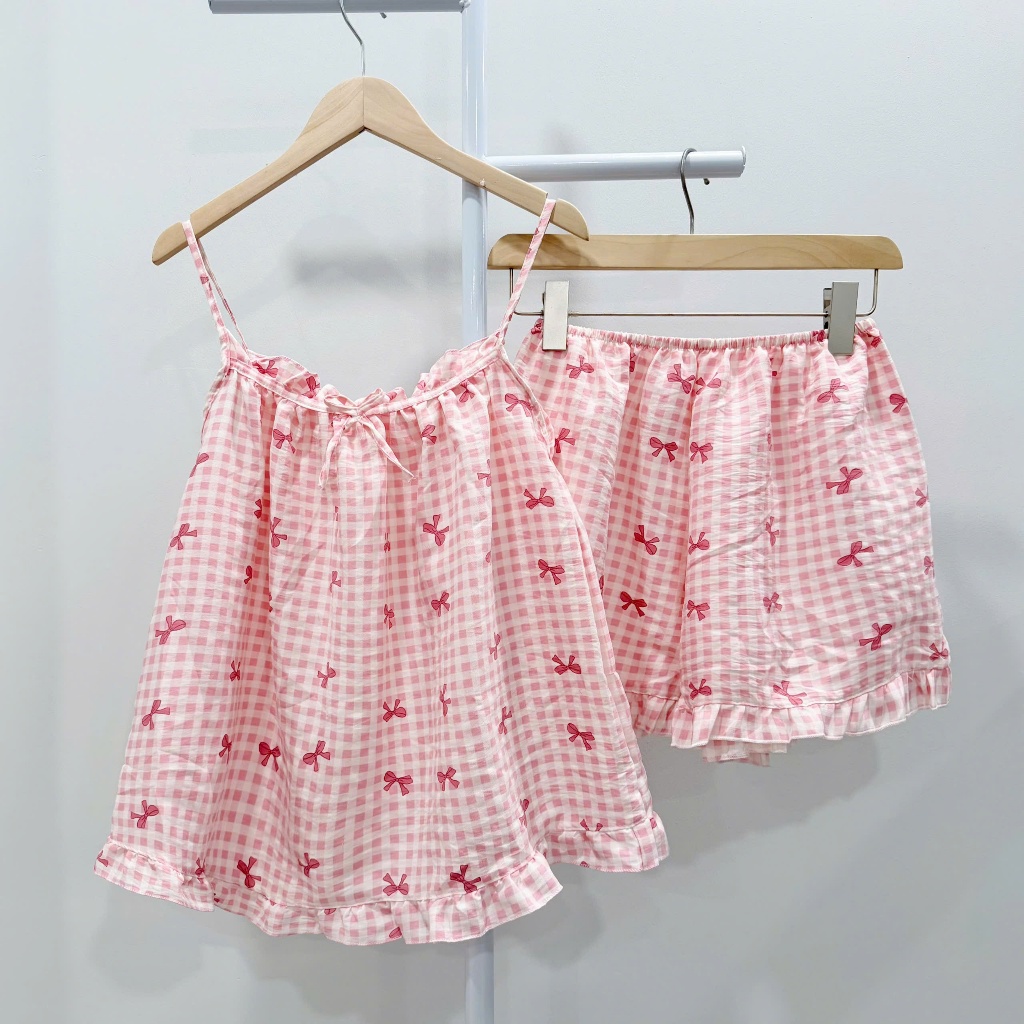Cotton Nơ hồng caro