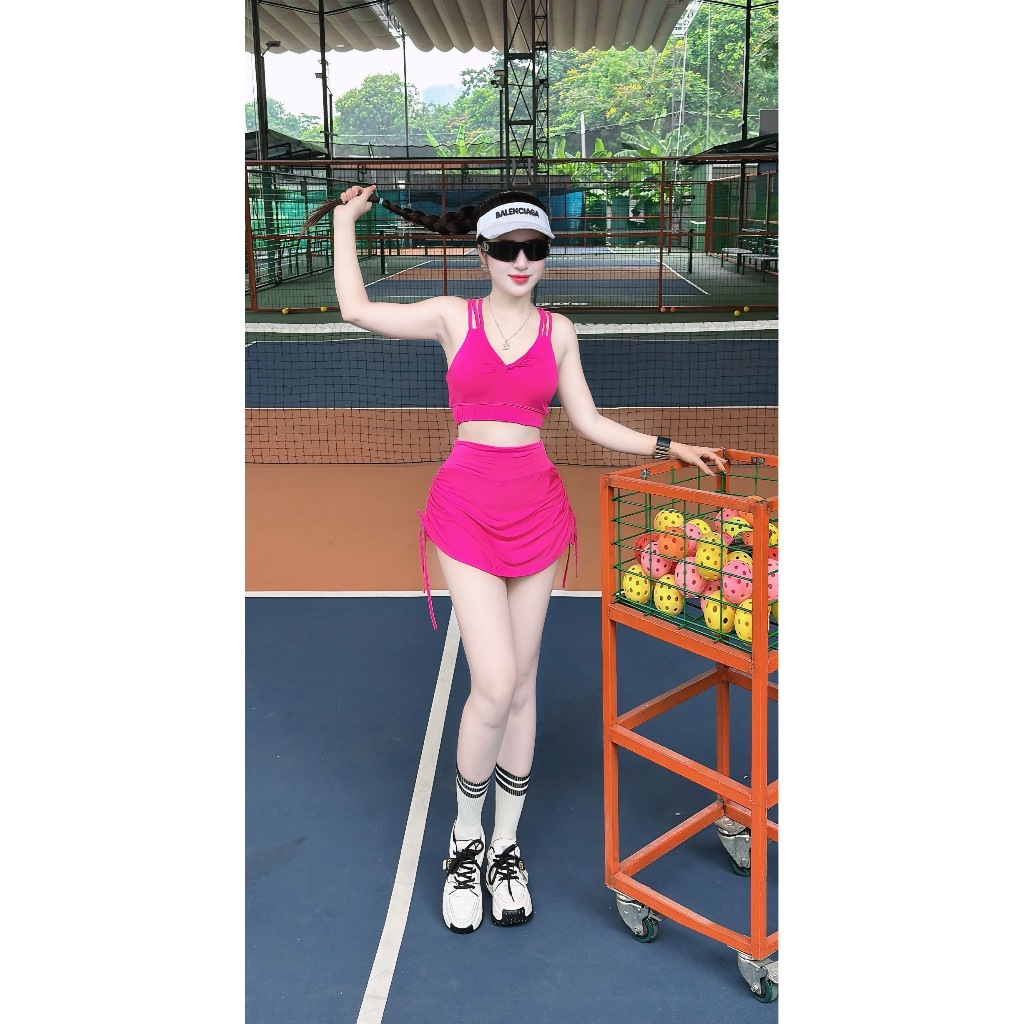 Bộ tập thể thao,dùng tập gym, yoga, aerobic,Pickleball,chân váy rút,đồ đi biển, đi tập (tặng mút)