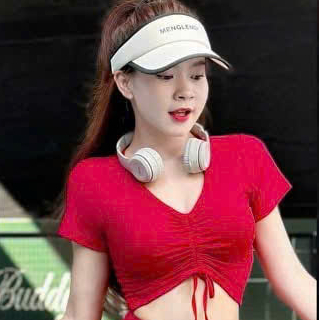 Áo crotop nữ rút dây, áo thể thao tập gym, yoga, aerobic, pickleball, tennis,...