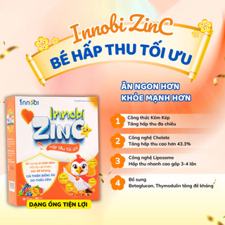 Kẽm cho bé ZinC INNOBI trẻ hết biếng ăn Hấp thu tốt Tiêu hóa khỏe ăn ngon Tăng đề kháng, Hộp 15 ống