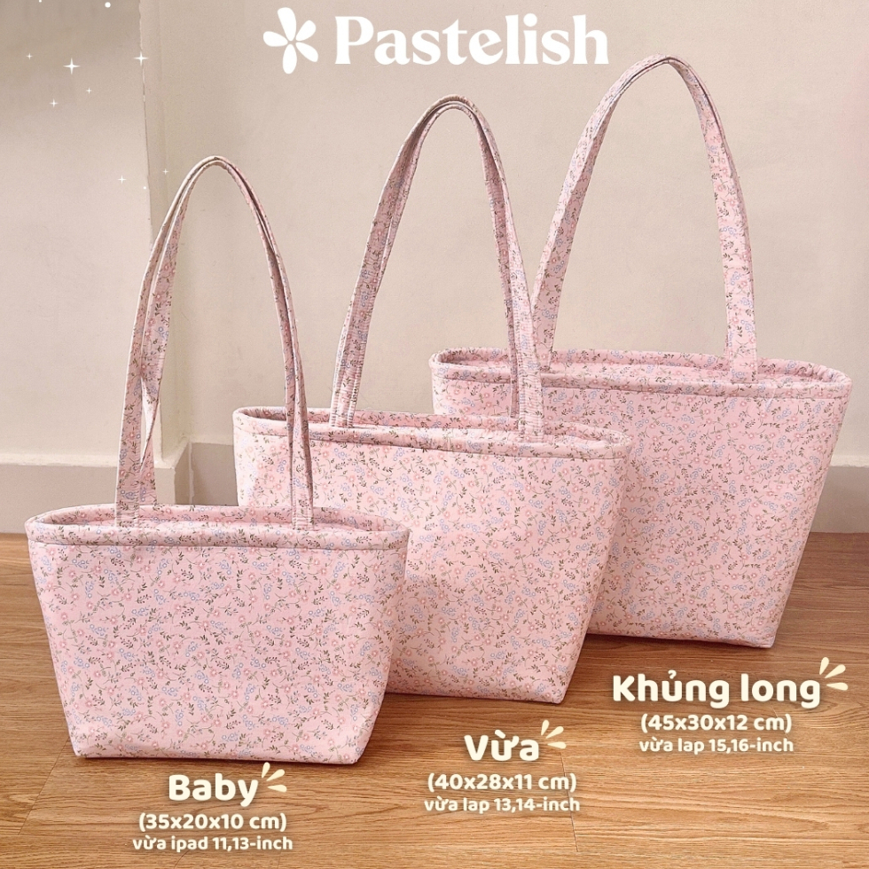 [NƠ TẶNG NGẪU NHIÊN] Túi TOTE hoa nhí form đứng, có dây kéo PASTELISH