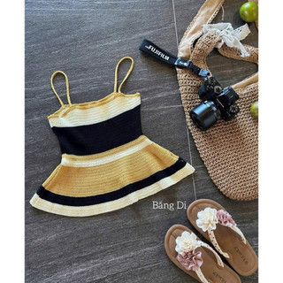 LT - Áo len hai dây hạt gạo dáng len peplum xoè xinh xắn free size 1127