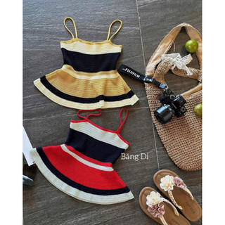 LT - Áo len hai dây hạt gạo dáng len peplum xoè xinh xắn free size 1127