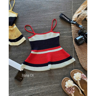 LT - Áo len hai dây hạt gạo dáng len peplum xoè xinh xắn free size 1127