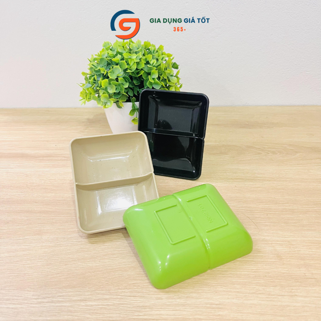 Combo 5,10 đĩa chấm 2 ngăn vuông nhựa Song Long - đĩa đựng nước chấm, gia vị, tương ớt
