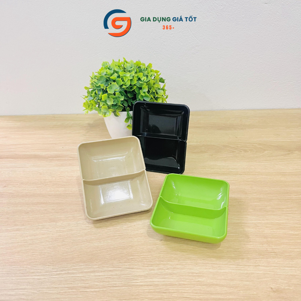 Combo 5,10 đĩa chấm 2 ngăn vuông nhựa Song Long - đĩa đựng nước chấm, gia vị, tương ớt