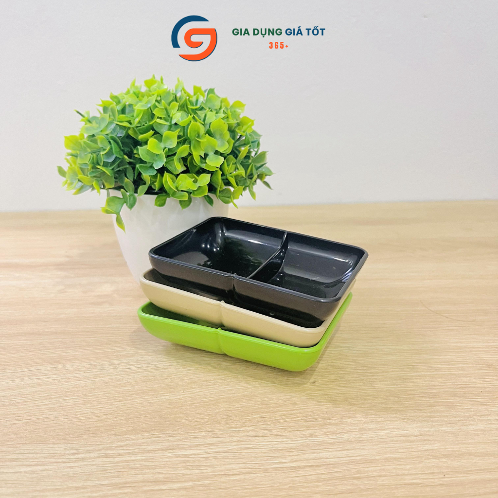 Combo 5,10 đĩa chấm 2 ngăn vuông nhựa Song Long - đĩa đựng nước chấm, gia vị, tương ớt