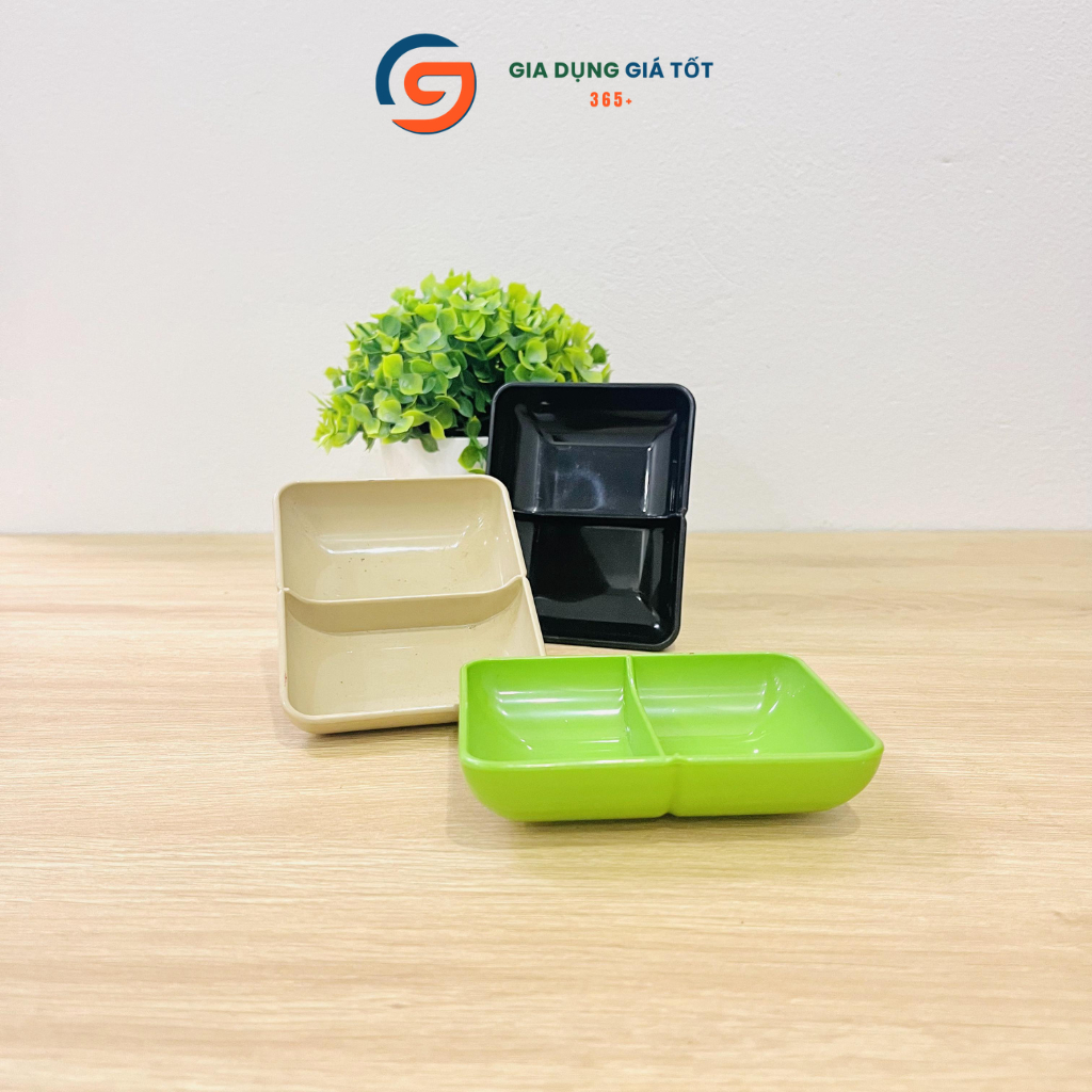 Combo 5,10 đĩa chấm 2 ngăn vuông nhựa Song Long - đĩa đựng nước chấm, gia vị, tương ớt