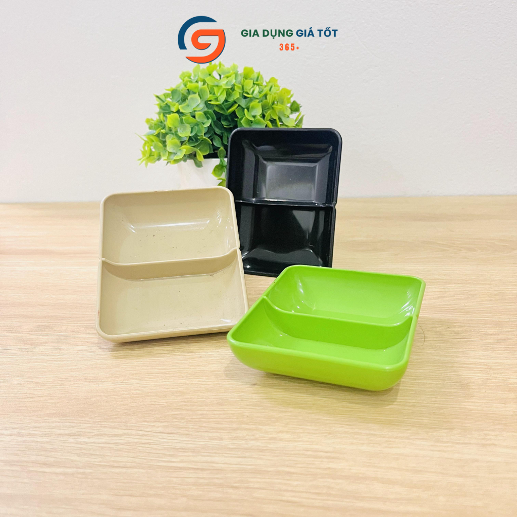 Combo 5,10 đĩa chấm 2 ngăn vuông nhựa Song Long - đĩa đựng nước chấm, gia vị, tương ớt