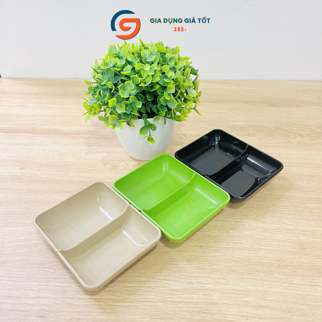 Combo 5,10 đĩa chấm 2 ngăn vuông nhựa Song Long - đĩa đựng nước chấm, gia vị, tương ớt