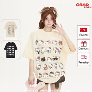 Áo thun nữ form rộng GRADPOPU in hình Hello Kitty dễ thương phong cách Hàn Quốc thoáng mát PA58
