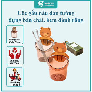 Cốc gấu nâu dán tường đựng bàn chải, kem đánh răng - tiện lợi, dễ thương #A61