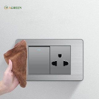 Bộ Ổ Cắm Công Tắc Âm Tường Bằng Thép Không Gỉ 118 - 16A 220V Xám | Bảng Điều Khiển Agreen Cao Cấp