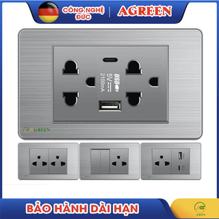Bộ Ổ Cắm Công Tắc Âm Tường Bằng Thép Không Gỉ 118 - 16A 220V Xám | Bảng Điều Khiển Agreen Cao Cấp