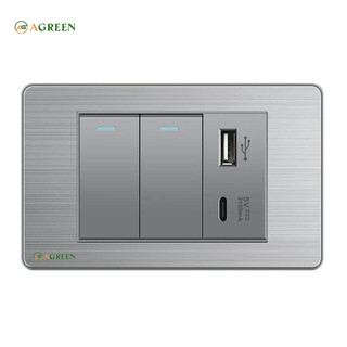 Bộ Ổ Cắm Công Tắc Âm Tường Bằng Thép Không Gỉ 118 - 16A 220V Xám | Bảng Điều Khiển Agreen Cao Cấp