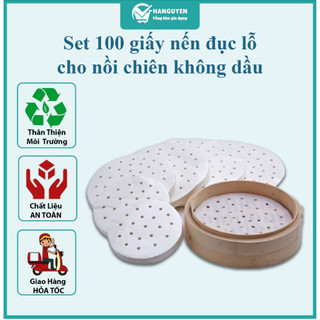 Set 100 giấy nến đục lỗ cho nồi chiên không dầu - lót nướng bánh, bánh bao tiện lợi