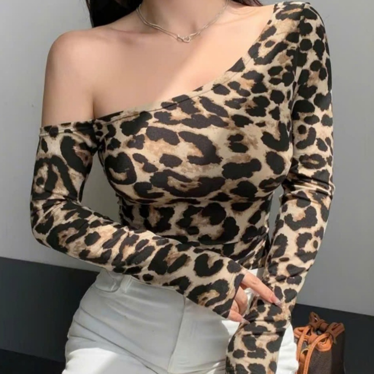 Áo Thun Nữ Da Beo Bigsize 45-85kg Trễ Vai Cổ Vuông Lệch Vai Thun Gân Lạnh Ôm Body ESHOP MS455