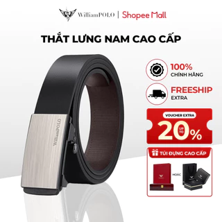 Thắt lưng nam cao cấp Williampolo mặt khóa bạc chất liệu da bò sang trọng