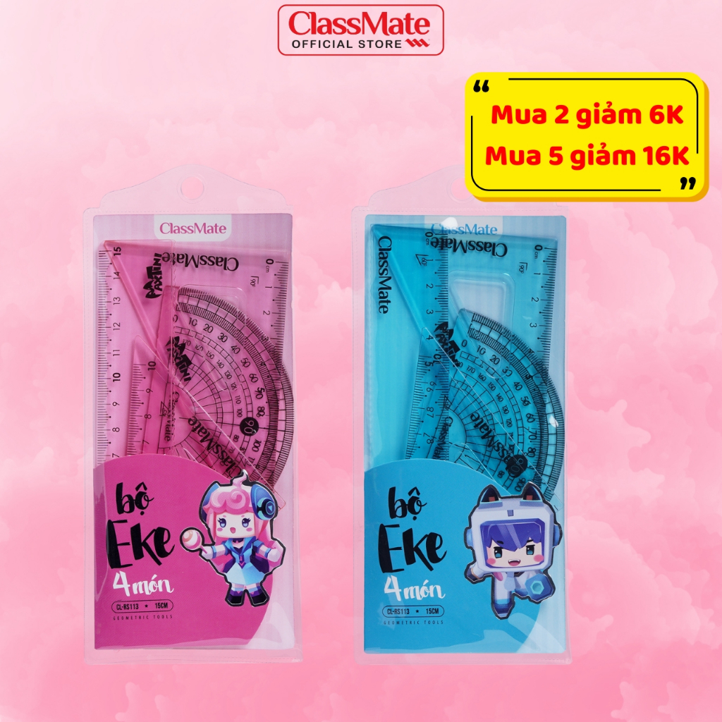 Bộ Dụng Cụ Học Tập 4 Món CLASSMATE Thiết Kế Maxtini Đáng Yêu, Có Thước, Eke Làm Bằng Nhựa Cao Cấp Cho Học Sinh CL-RS113