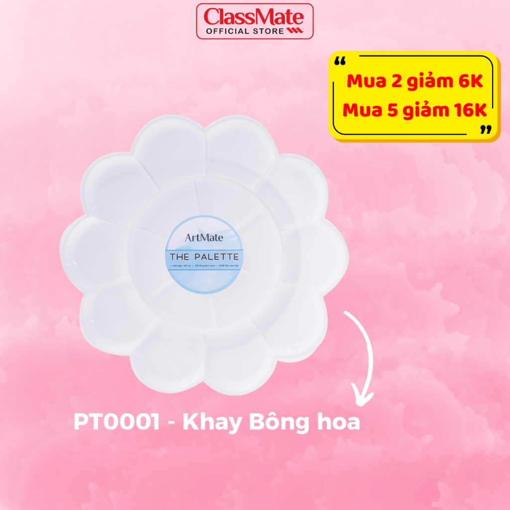 Khay Pha Màu Artmate CLASSMATE Khay Đựng Màu Nước, Palette Trộn Màu Acrylic, Gouache Bằng Nhựa Bông Hoa AM-PT0001