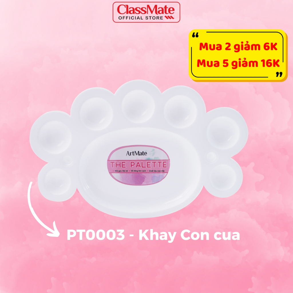 Khay Màu Vẽ ClassMate Khay Pha Màu Nước Nhựa Hình Cua Dễ Làm Sạch Palette Trộn Màu Acrylic, Gouache AM-PT0003