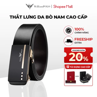 Thắt lưng Williampolo da bò dành cho nam mặt khóa đen vàng họa tiết nổi sang trọng POLO20209