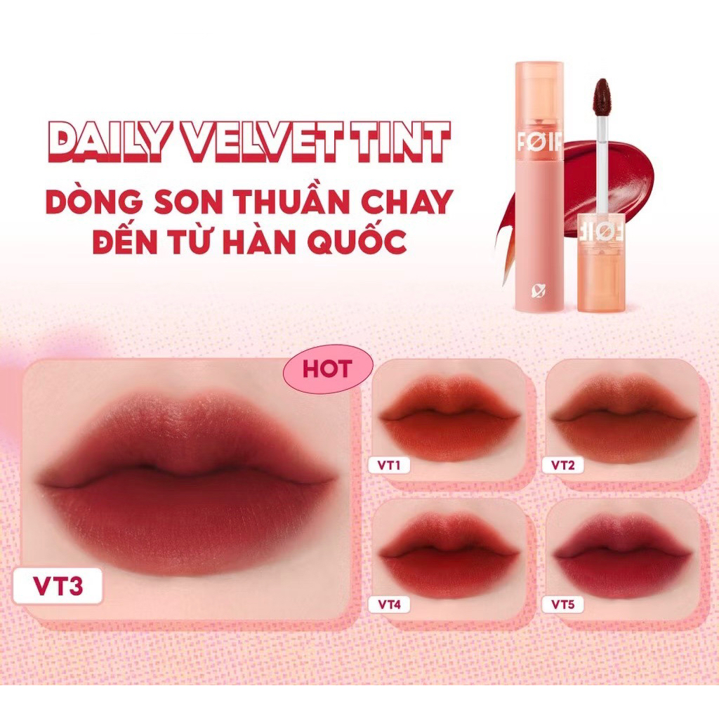 Son Kem Lì  Daily Velvet Tint Hàn Quốc – Mềm Mịn, Lên Màu Chuẩn, 5 Màu Thời Thượng 3g