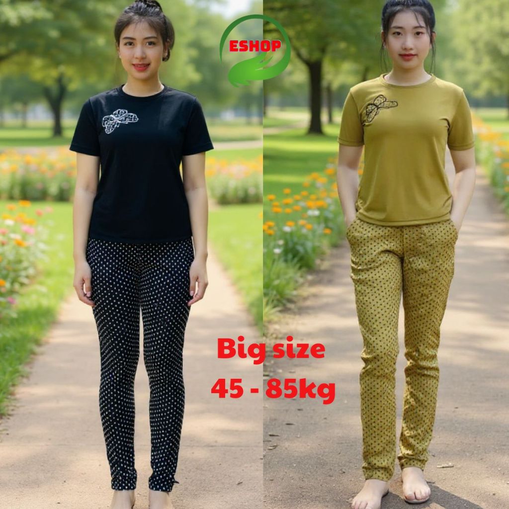 Set Đồ Mặc Nhà Quần Ôm Có Túi Big Size ESHOP Đồ Bộ Nữ Quần Dài Thun Tăm Lạnh Co Giãn Dễ Thương Set Bộ Đẹp DBL68