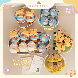 Móc Khoá Len Cartoon Gà Vịt Đi Học Pikachu Cá Hề Cừu Handmade Dễ Thương