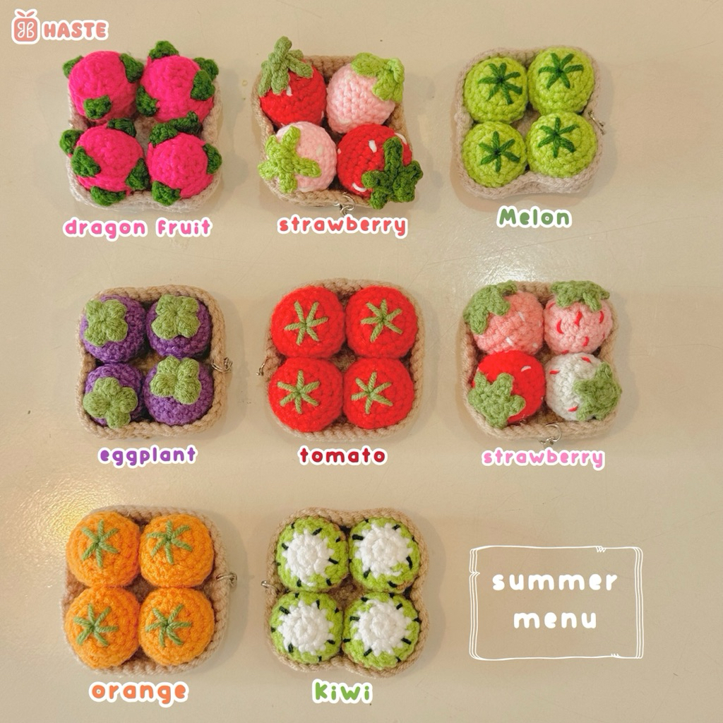 Móc Khoá Len Rổ Trái Cây Hoa Quả Rau Củ Cam Dâu Thanh Long Nho Kiwi Dễ Thương Handmadeu
