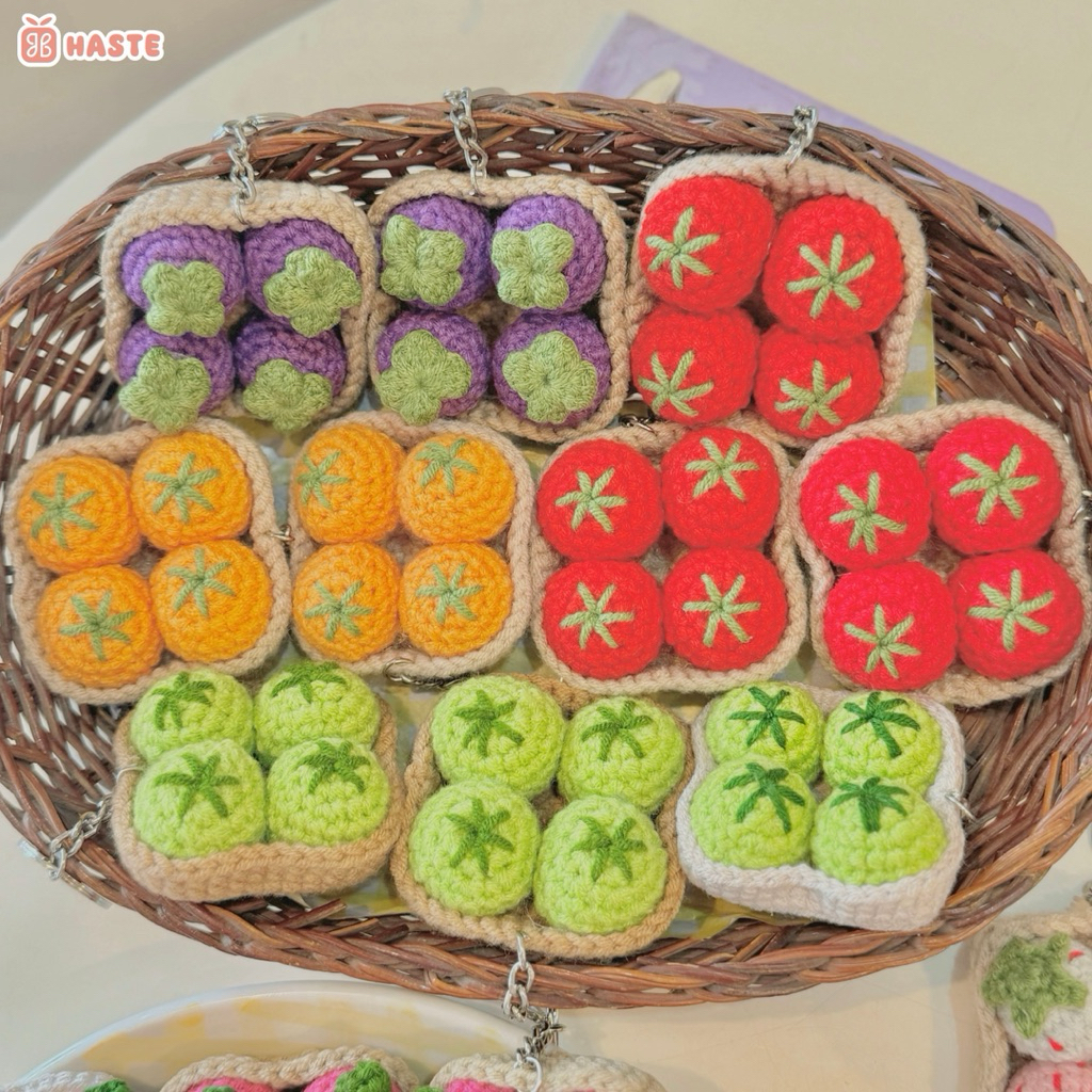 Móc Khoá Len Rổ Trái Cây Hoa Quả Rau Củ Cam Dâu Thanh Long Nho Kiwi Dễ Thương Handmadeu