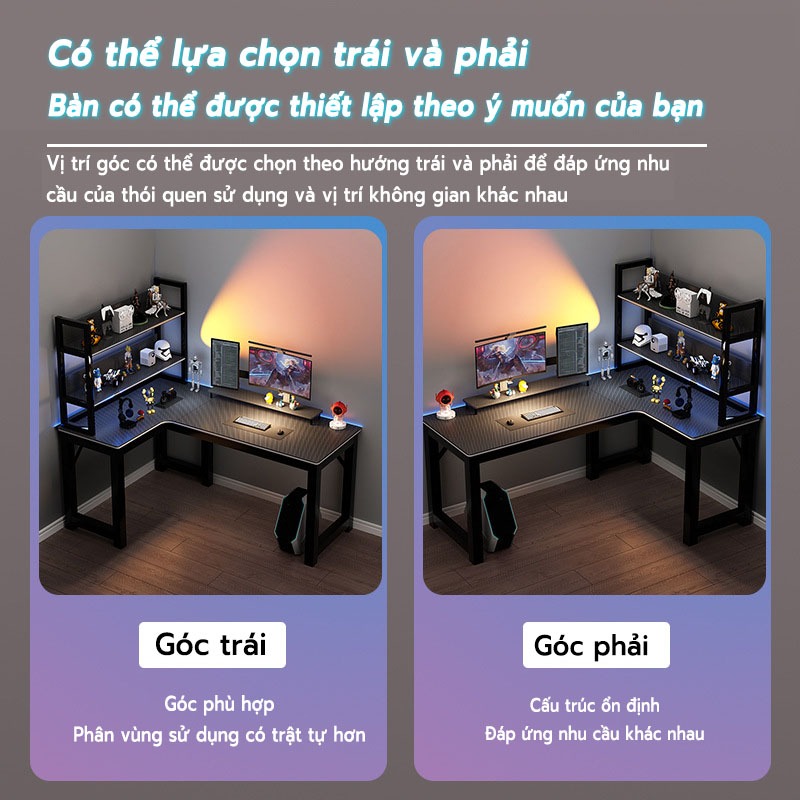 LUX Bàn máy tính, bàn hình L, bàn học, bàn làm việc, có thể lắp đặt tự do bên trái hoặc bên phải, lắp ráp đơn giản.