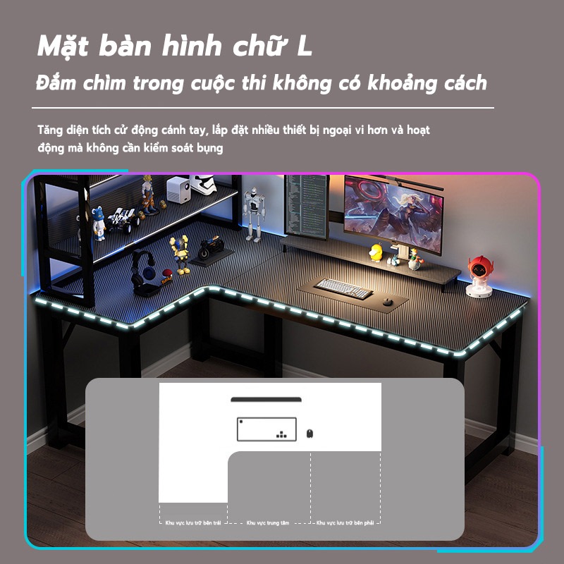 LUX Bàn máy tính, bàn hình L, bàn học, bàn làm việc, có thể lắp đặt tự do bên trái hoặc bên phải, lắp ráp đơn giản.