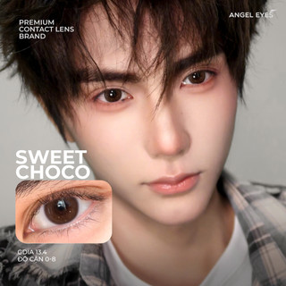 Lens nâu tự nhiên 0-8 độ Sweet Choco thương hiệu Angel Eyes, kính áp tròng nâu giãn nhẹ cho mắt thở trên 12h ngày