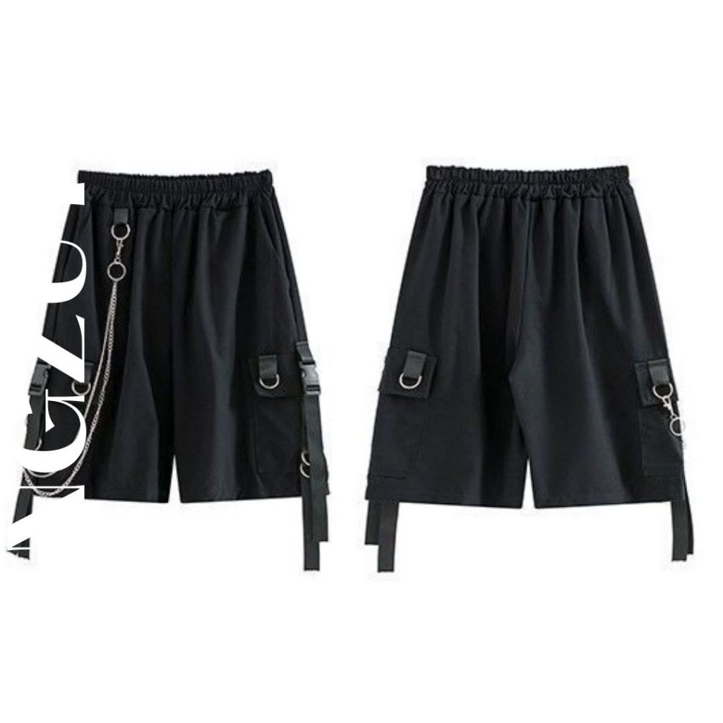 Quần short kaki túi hộp, dây xích unisex Q064 Quần sooc nam nữ form rộng cá tính