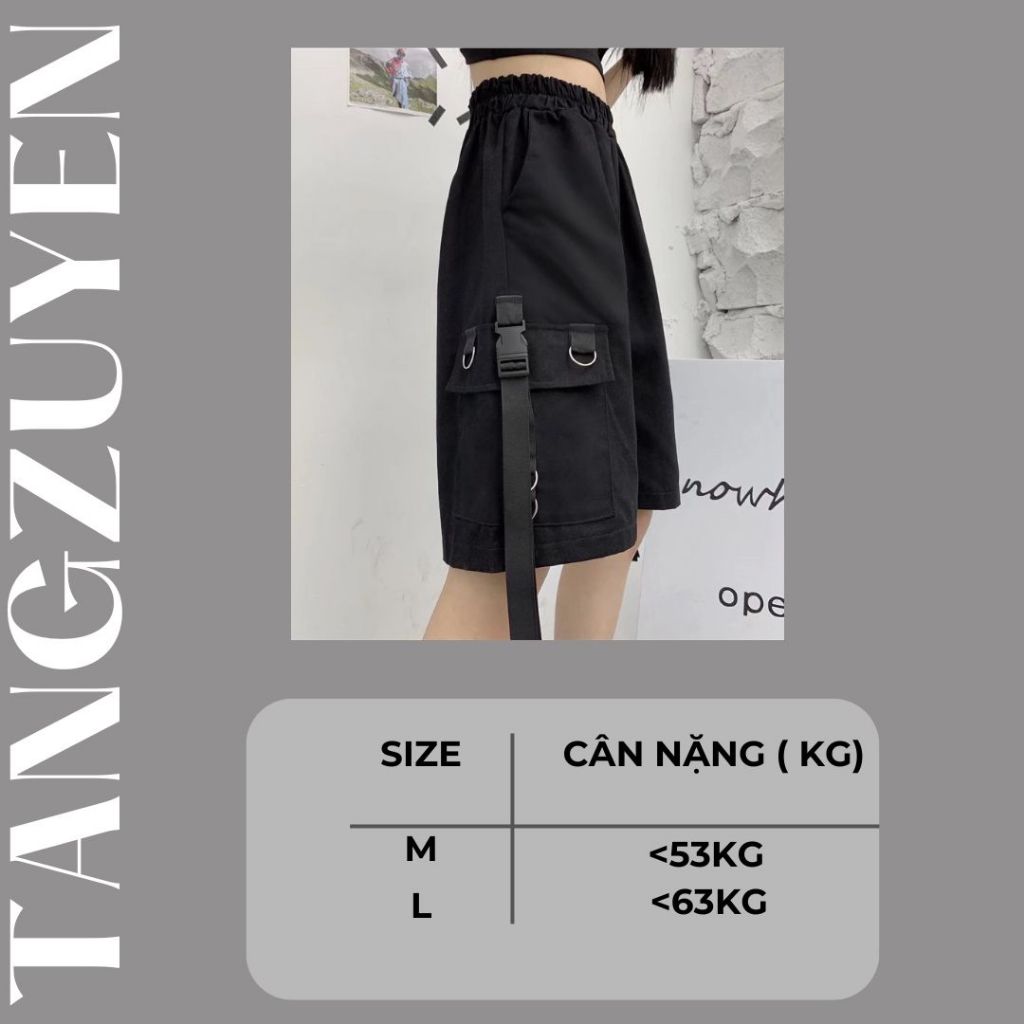 Quần short kaki túi hộp, dây xích unisex Q064 Quần sooc nam nữ form rộng cá tính