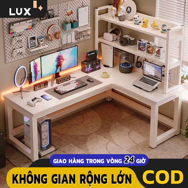 LUX Bàn máy tính, bàn hình L, bàn học, bàn làm việc, có thể lắp đặt tự do bên trái hoặc bên phải, lắp ráp đơn giản.