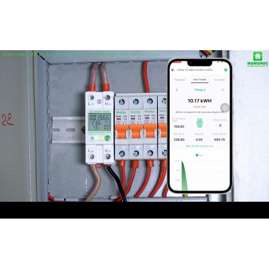 Công tơ điện tử thông minh - Đồng hồ điện tử - Đồng hồi điện thông minh HUNONIC ENTEC - Bảo hành 12 tháng