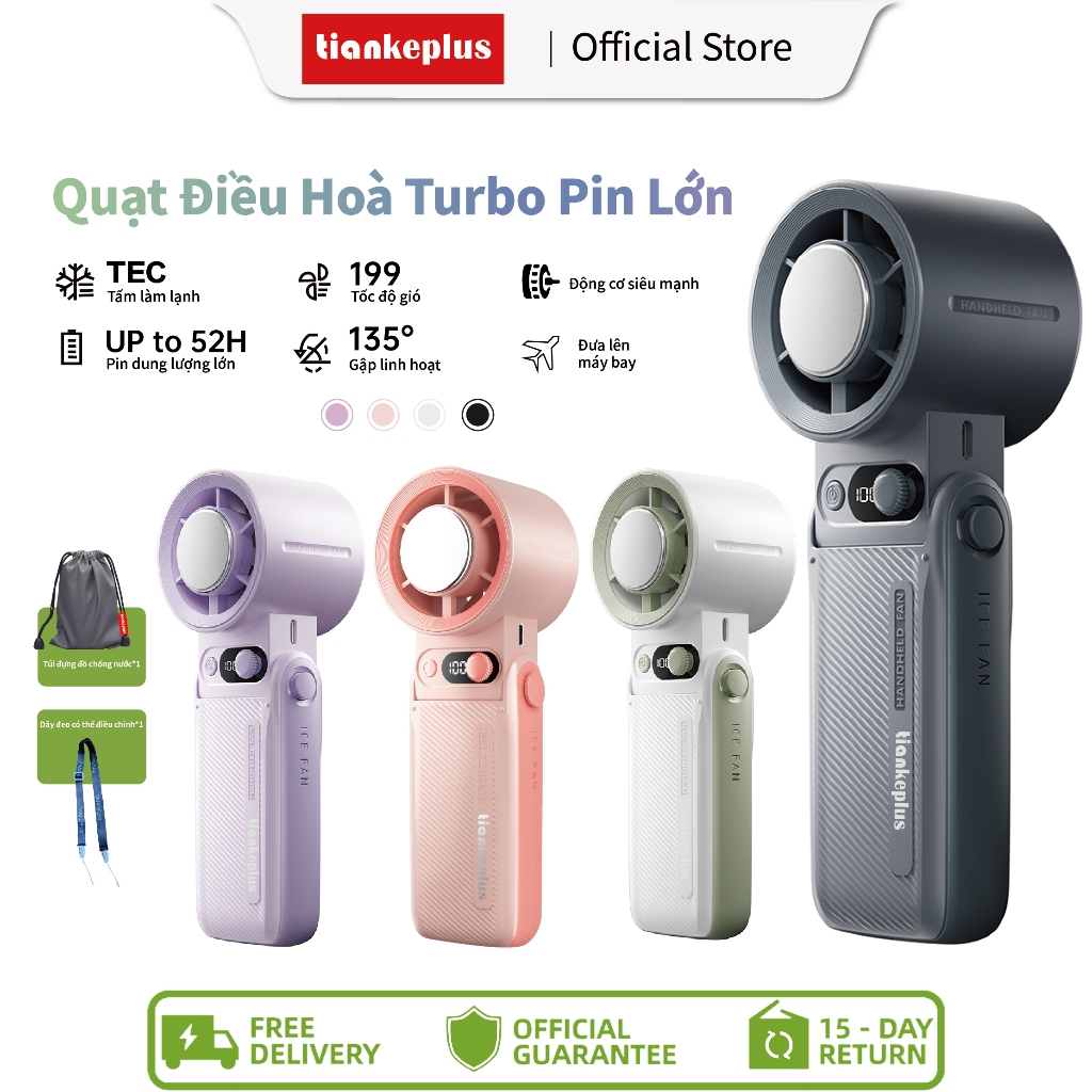 Tiankeplus TF30 Ultra Cầm Tay Siêu Bền Pin, Chức Năng Lạnh, Gió Mạnh, Gấp Gọn Tiện Lợi, Bảo Hành 6 Tháng Quạt Điều Hòa