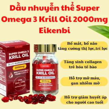 [Hàng Nhật] Viên Uống Dầu Nhuyễn Thể Eikenbi Super Omega 3 Krill Oil 2000mg - Hộp 60 Viên