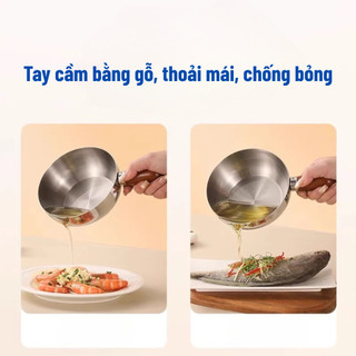 Nồi Mini Inox Cán Gỗ 14cm,Chống Bỏng ,Tay Cầm Chắc Chắn,Nấu Mì,Đun Sữa,Dùng Được Bếp Gas & Bếp Từ