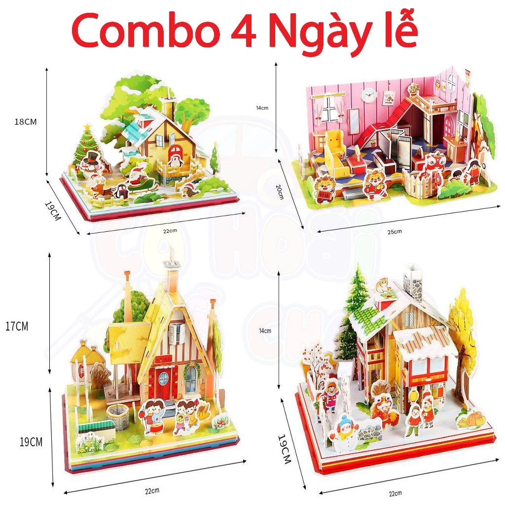 Size to Combo 4, 5, 6 bộ mô hình 3D bìa xốp lắp ráp thông minh, đồ chơi lắp ghép hình 3D nhiều chủ đ